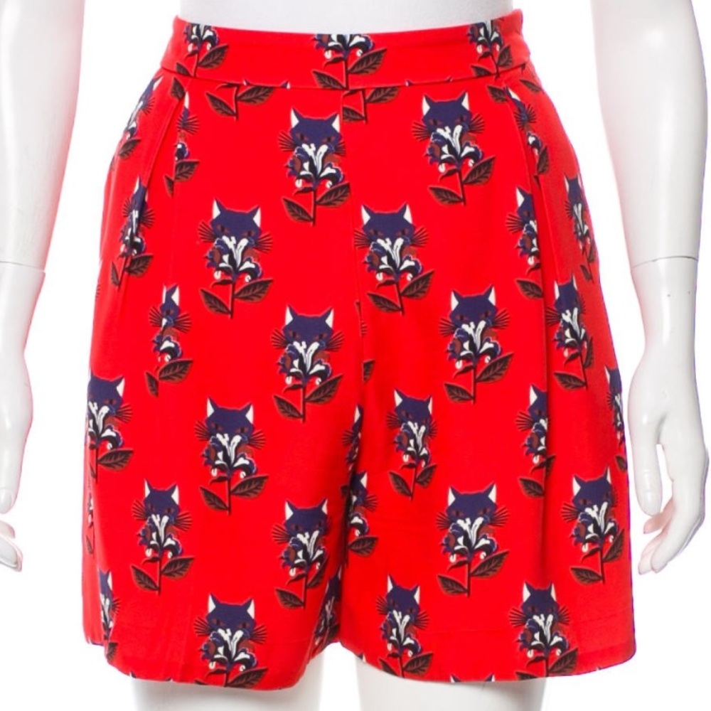 Miu Miu Signature Cat Print Silk Shorts